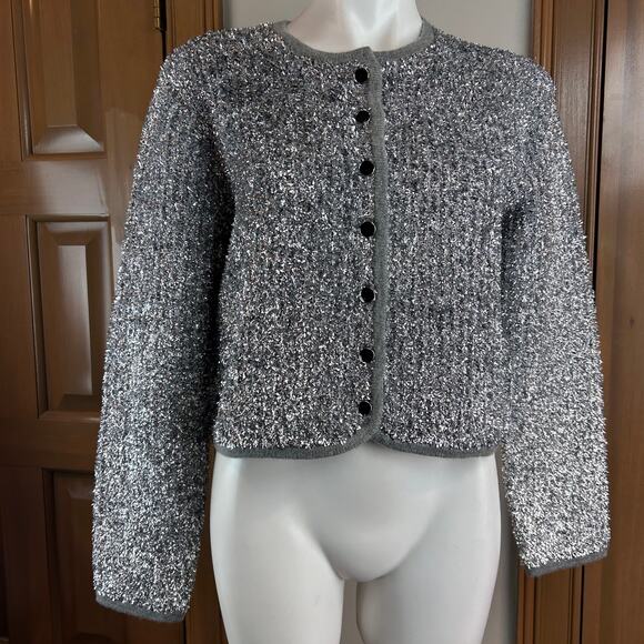 J. Crew Cardigan Cropped silver tinsel yarn size small - Picture 2 of 7